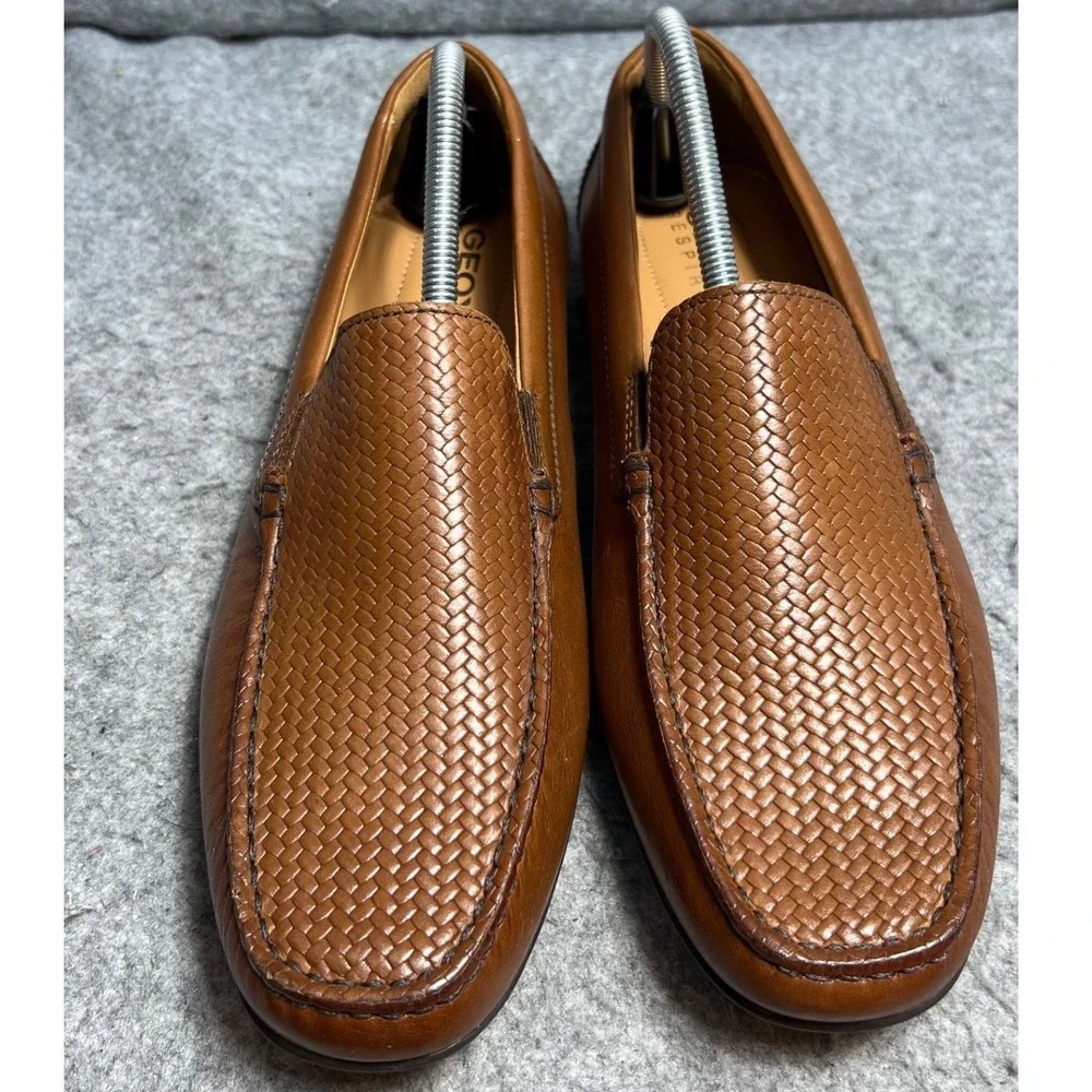 Geox Respira Mens Brown Leather Woven Vamp Driving Loafers Shoes Size 43